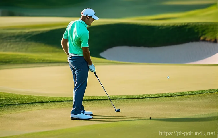 골프 레인저 파인더 추천 모델 - **Prompt:** "A focused male golfer, mid-swing, on a lush, sun-drenched golf course with rolling hill...