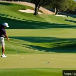 Home 20 골프에서 드로우와 페이드 이해하기 - A detailed golf scene showing a right-handed male golfer executing a draw shot on a lush green fairw...