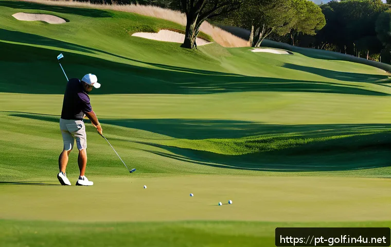 골프에서 드로우와 페이드 이해하기 - A detailed golf scene showing a right-handed male golfer executing a draw shot on a lush green fairw...