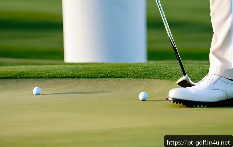 골프 퍼팅 기술 마스터하기 - A professional golfer practicing putting on a lush, well-maintained green under soft daylight. The g...