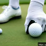 Home 23 골프공의 압축도와 성능 비교 - A detailed close-up scene of a golfer’s hand gripping a golf club while striking a golf ball with vi...